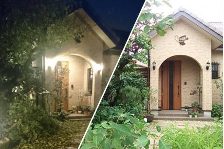 【外観】 小さな森をイメージした緑いっぱいの隠れ家サロン♪夜は間接照明に浮き上がる建物が隠れ家感アップ